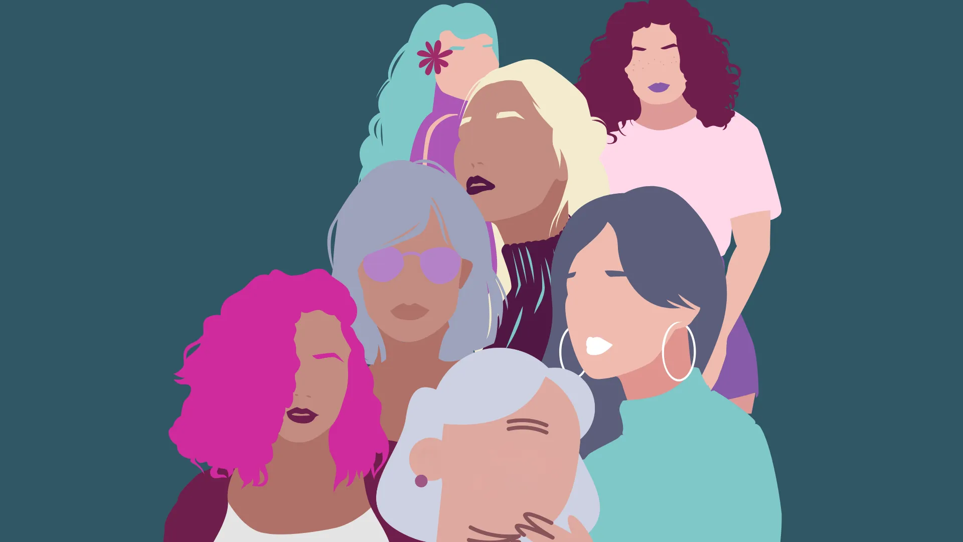 imagen decorativa con mujeres vestidas de llamativos colores